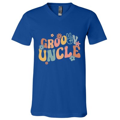 Retro Groovy Uncle Flower Power Hippie Family Groovy Vibes Gift V-Neck T-Shirt