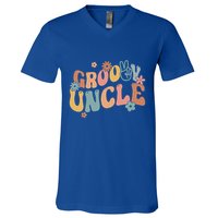 Retro Groovy Uncle Flower Power Hippie Family Groovy Vibes Gift V-Neck T-Shirt