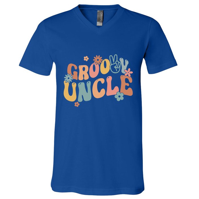 Retro Groovy Uncle Flower Power Hippie Family Groovy Vibes Gift V-Neck T-Shirt