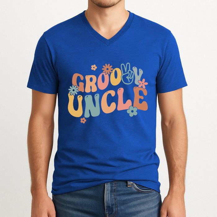Retro Groovy Uncle Flower Power Hippie Family Groovy Vibes Gift V-Neck T-Shirt