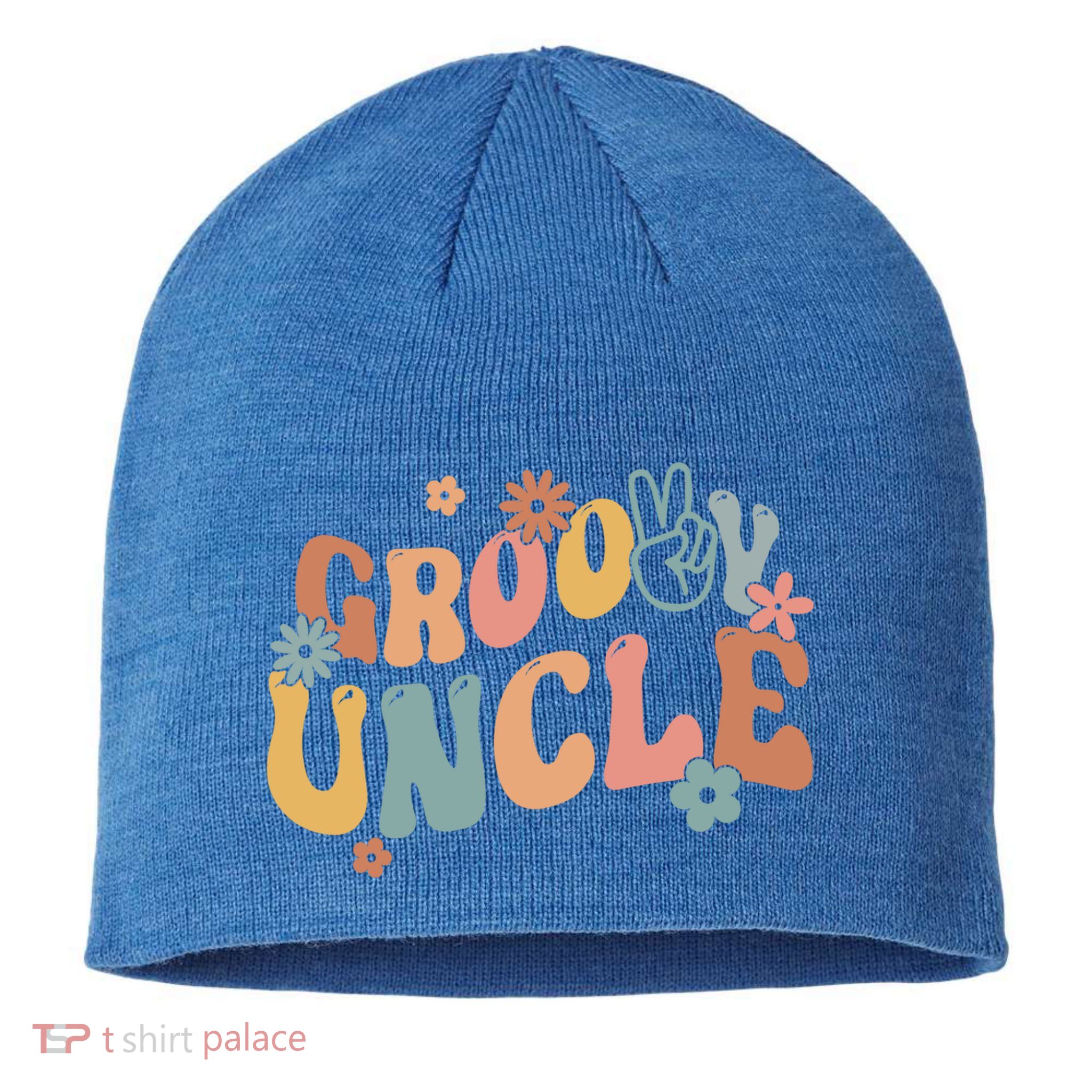 Retro Groovy Uncle Flower Power Hippie Family Groovy Vibes Gift Sustainable Beanie
