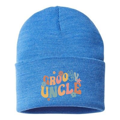 Retro Groovy Uncle Flower Power Hippie Family Groovy Vibes Gift Sustainable Knit Beanie