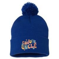 Retro Groovy Uncle Flower Power Hippie Family Groovy Vibes Gift Pom Pom 12in Knit Beanie