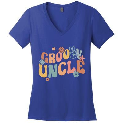 Retro Groovy Uncle Flower Power Hippie Family Groovy Vibes Gift Women's V-Neck T-Shirt