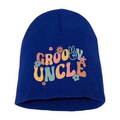 Retro Groovy Uncle Flower Power Hippie Family Groovy Vibes Gift Short Acrylic Beanie