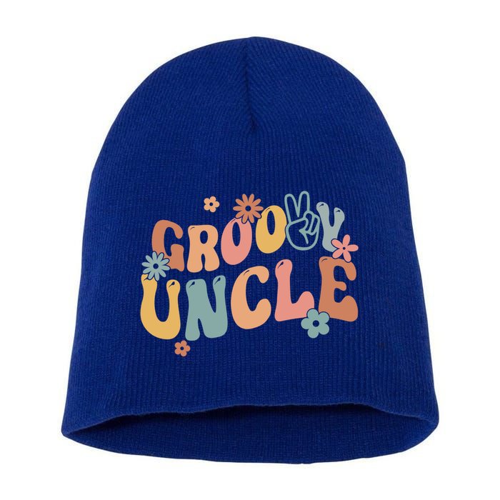 Retro Groovy Uncle Flower Power Hippie Family Groovy Vibes Gift Short Acrylic Beanie