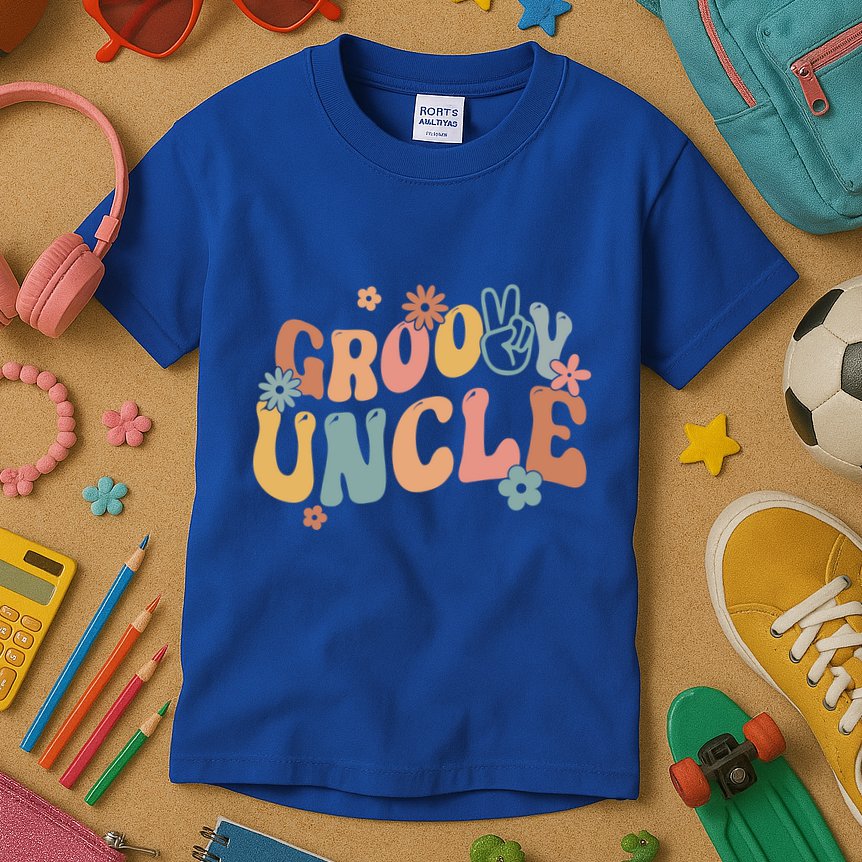 Retro Groovy Uncle Flower Power Hippie Family Groovy Vibes Gift Kids T-Shirt