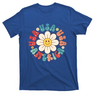 Retro Groovy Usa America Hippie Flower Patriotic Gift T-Shirt