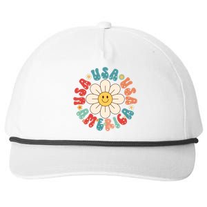 Retro Groovy Usa America Hippie Flower Patriotic Cute Gift Snapback Five-Panel Rope Hat