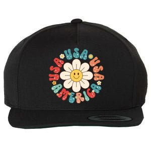 Retro Groovy Usa America Hippie Flower Patriotic Cute Gift Wool Snapback Cap