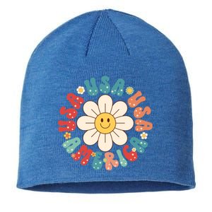 Retro Groovy Usa America Hippie Flower Patriotic Cute Gift Sustainable Beanie