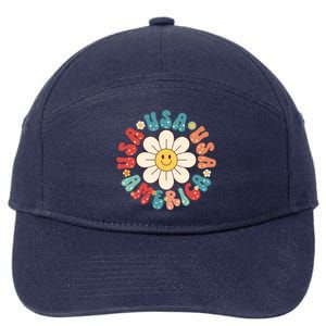 Retro Groovy Usa America Hippie Flower Patriotic Cute Gift 7-Panel Snapback Hat