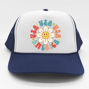 Retro Groovy Usa America Hippie Flower Patriotic Cute Gift Trucker Hat