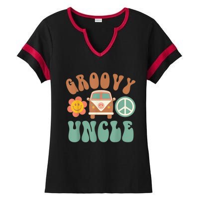 Retro Groovy Uncle Matching Family Birthday Party Ladies Halftime Notch Neck Tee