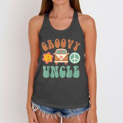 Retro Groovy Uncle Matching Family Birthday Party Women's Knotted Racerback Tank