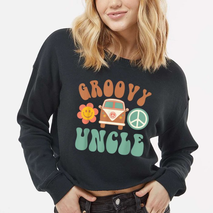 Retro Groovy Uncle Matching Family Birthday Party Cropped Pullover Crew