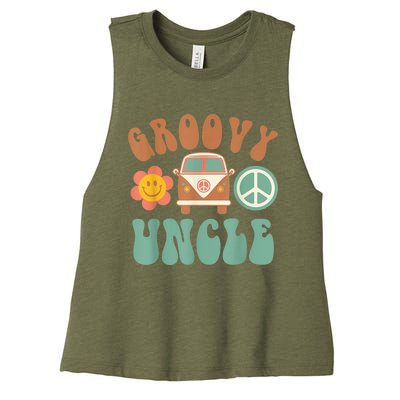 Retro Groovy Uncle Matching Family Birthday Party Women's Racerback Cropped Tank