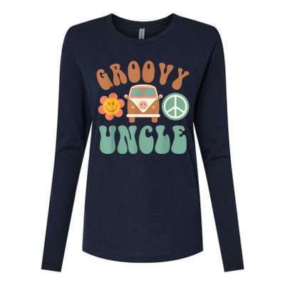 Retro Groovy Uncle Matching Family Birthday Party Womens Cotton Relaxed Long Sleeve T-Shirt