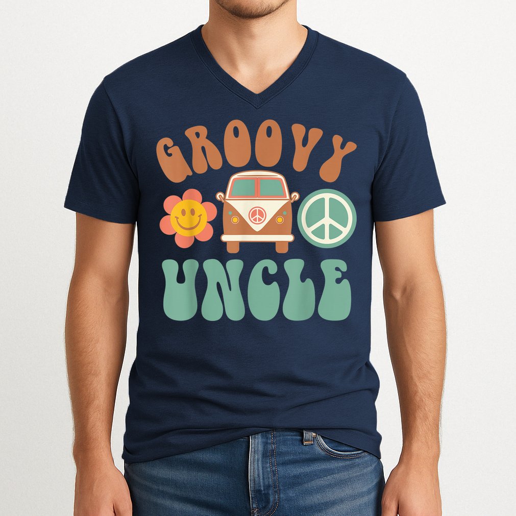 Retro Groovy Uncle Matching Family Birthday Party V-Neck T-Shirt