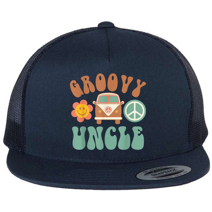 Retro Groovy Uncle Matching Family Birthday Party Flat Bill Trucker Hat