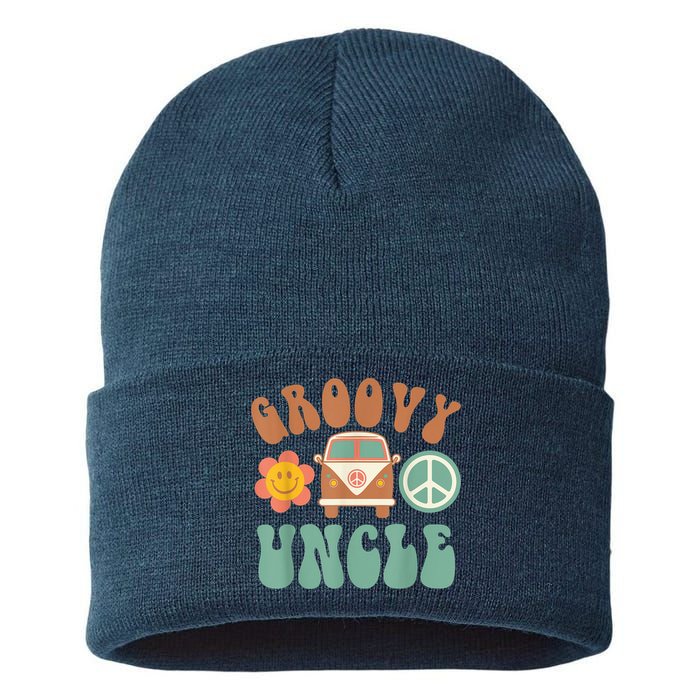 Retro Groovy Uncle Matching Family Birthday Party Sustainable Knit Beanie