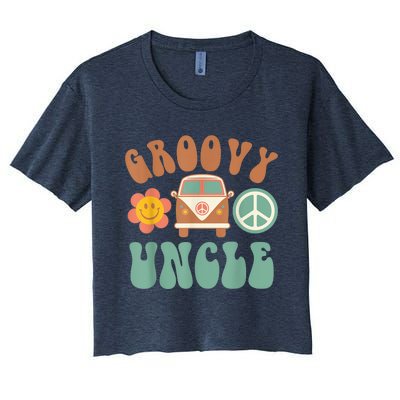 Retro Groovy Uncle Matching Family Birthday Party Women's Crop Top Tee