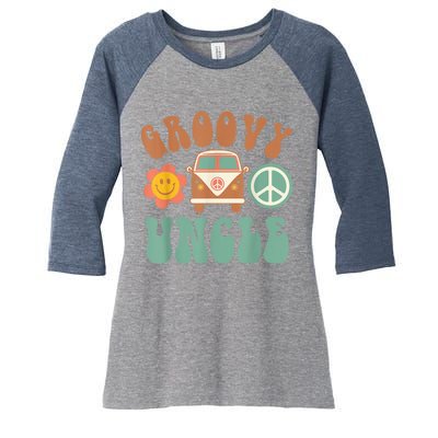 Retro Groovy Uncle Matching Family Birthday Party Women's Tri-Blend 3/4-Sleeve Raglan Shirt