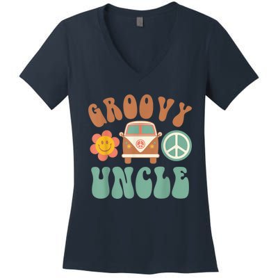 Retro Groovy Uncle Matching Family Birthday Party Women's V-Neck T-Shirt