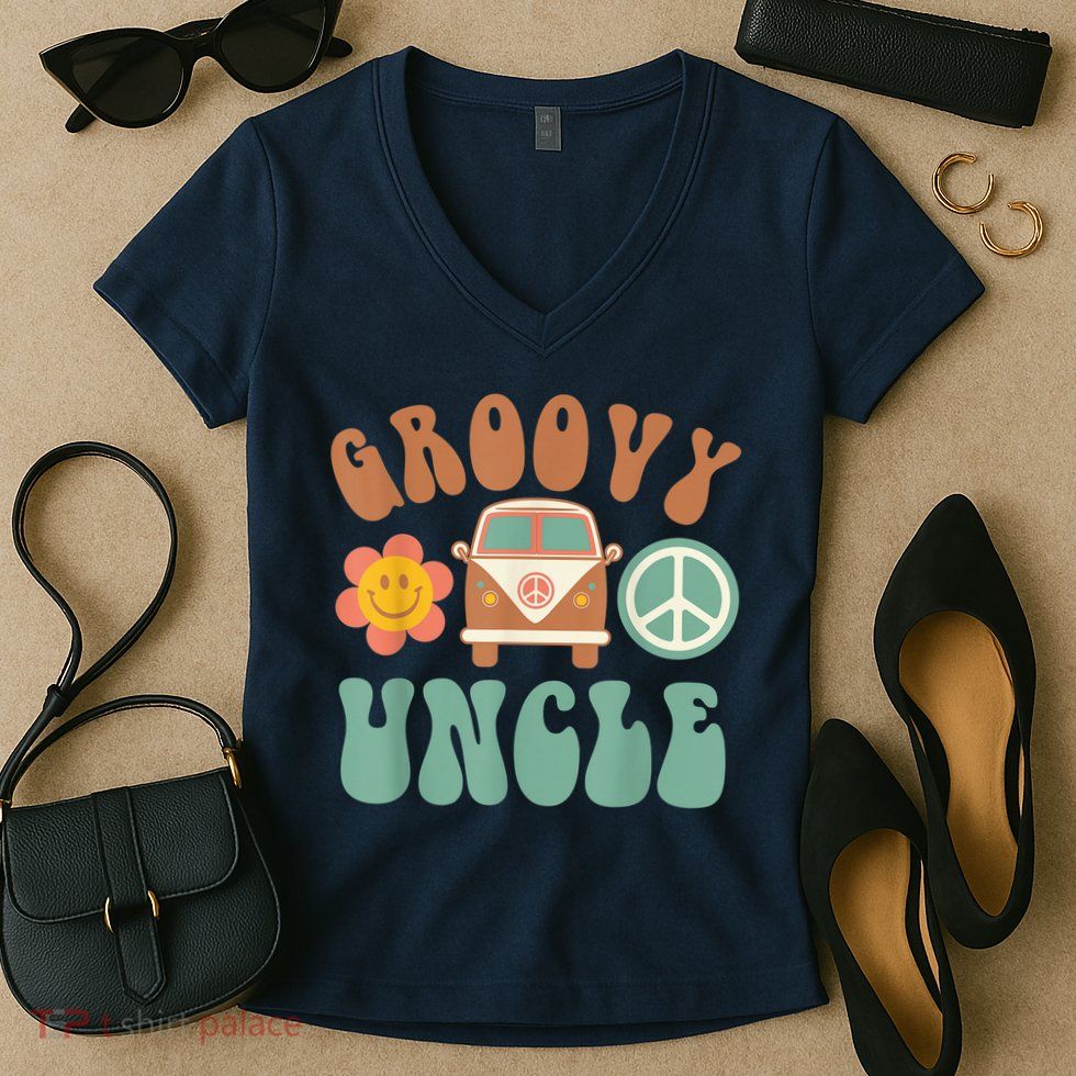 Retro Groovy Uncle Matching Family Birthday Party Women's V-Neck T-Shirt