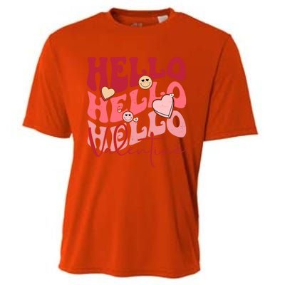 Retro Groovy Valentines Heart Hello Happy Valentine's Day Gift Cooling Performance Crew T-Shirt