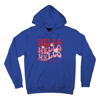 Retro Groovy Valentines Heart Hello Happy Valentine's Day Gift Hoodie