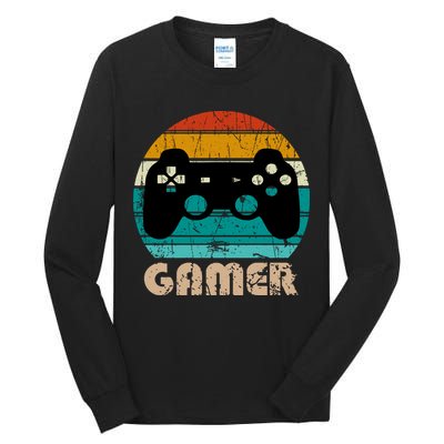 Retro Gamer Video Games Player Gaming Boys Teens Men Tall Long Sleeve T-Shirt