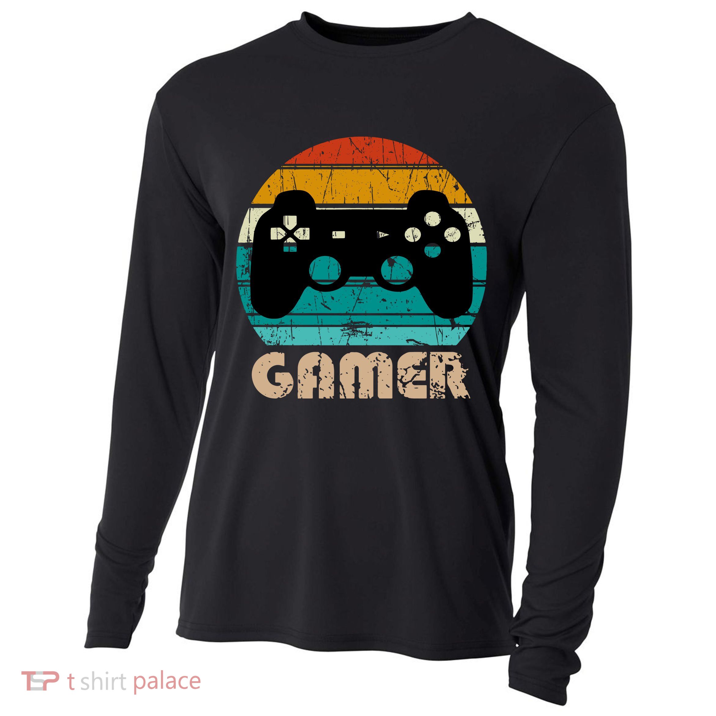 Retro Gamer Video Games Player Gaming Boys Teens Men Cooling Performance Long Sleeve Crew