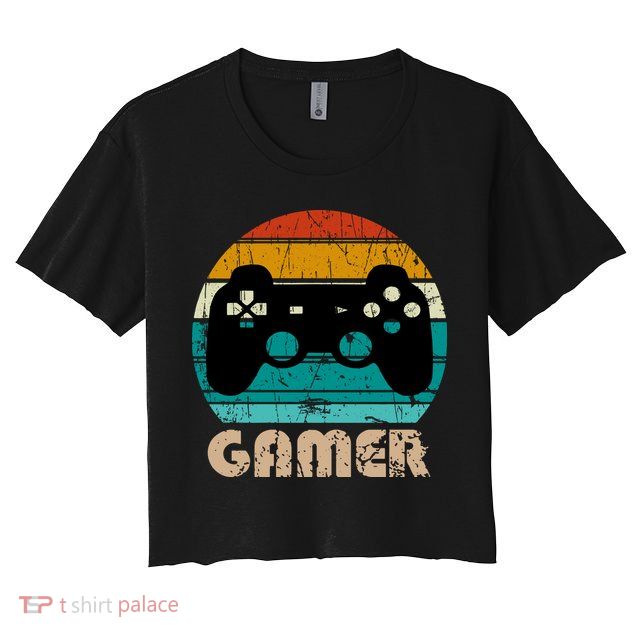 Retro Gamer Video Games Player Gaming Boys Teens Men Crop Top