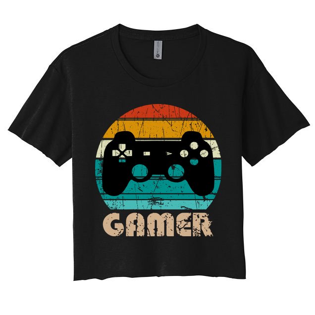 Retro Gamer Video Games Player Gaming Boys Teens Men Crop Top