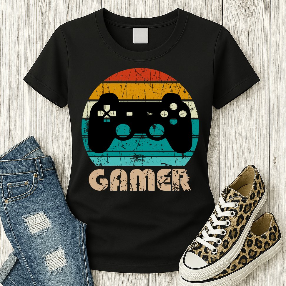 Retro Gamer Video Games Player Gaming Boys Teens Men Womens T-Shirt
