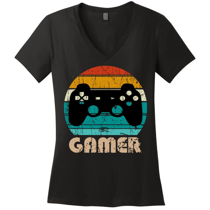 Retro Gamer Video Games Player Gaming Boys Teens Men Women's V-Neck T-Shirt
