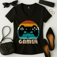 Retro Gamer Video Games Player Gaming Boys Teens Men Women's V-Neck T-Shirt