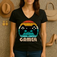 Retro Gamer Video Games Player Gaming Boys Teens Men Women's V-Neck T-Shirt