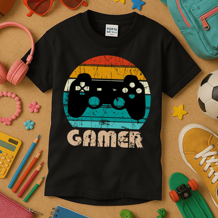 Retro Gamer Video Games Player Gaming Boys Teens Men Kids T-Shirt