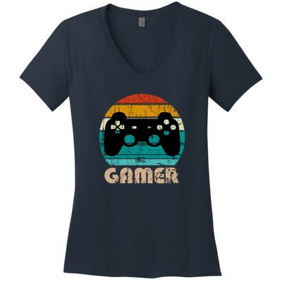 Retro Gamer Video Games Player Gaming Boys Teens Men Women's V-Neck T-Shirt