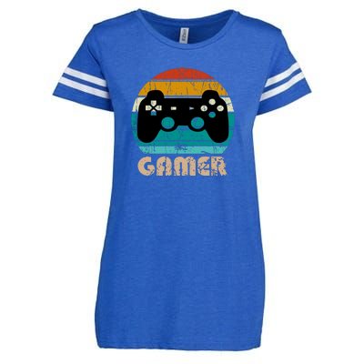 Retro Gamer Video Games Player Gaming Boys Teens Men Enza Ladies Jersey Football T-Shirt