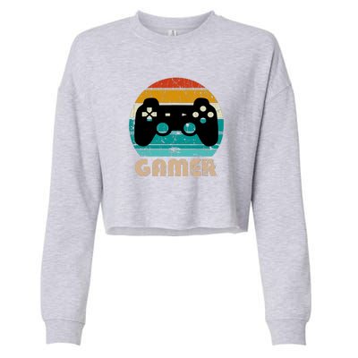 Retro Gamer Video Games Player Gaming Boys Teens Men Cropped Pullover Crew