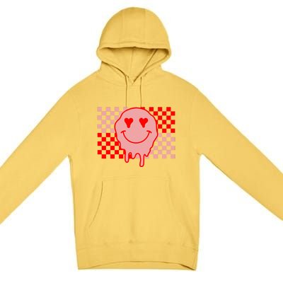 Retro Groovy Valentines Day Hippie Smile Premium Pullover Hoodie