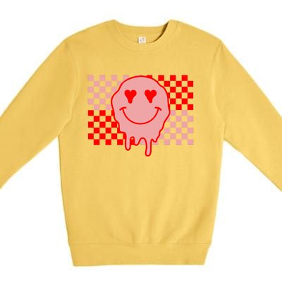 Retro Groovy Valentines Day Hippie Smile Premium Crewneck Sweatshirt