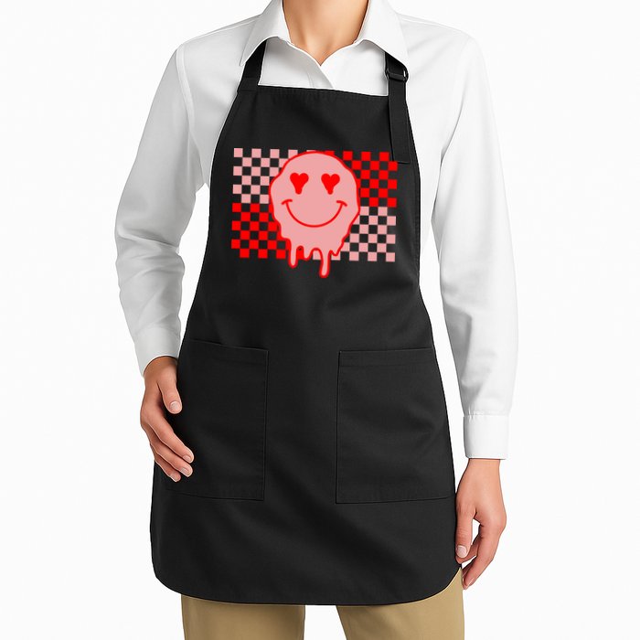 Retro Groovy Valentines Day Hippie Smile Full-Length Apron With Pockets