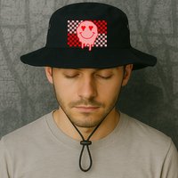 Retro Groovy Valentines Day Hippie Smile Bucket Hat