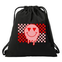 Retro Groovy Valentines Day Hippie Smile Drawstring Bag