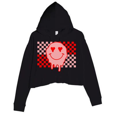 Retro Groovy Valentines Day Hippie Smile Crop Fleece Hoodie