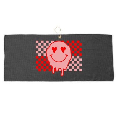 Retro Groovy Valentines Day Hippie Smile Large Microfiber Waffle Golf Towel